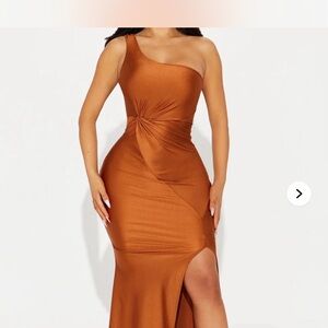 Fashion Nova One-Shoulder Copper Dress